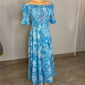 Blue Off-Shoulder Dress